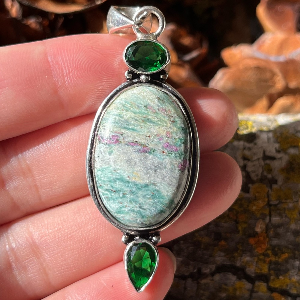 925 silver overlay ruby zoisite‎ pendant